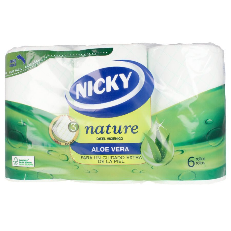 Nicky NATURE ALOE VERA papel higiénico 3 capas 6 u