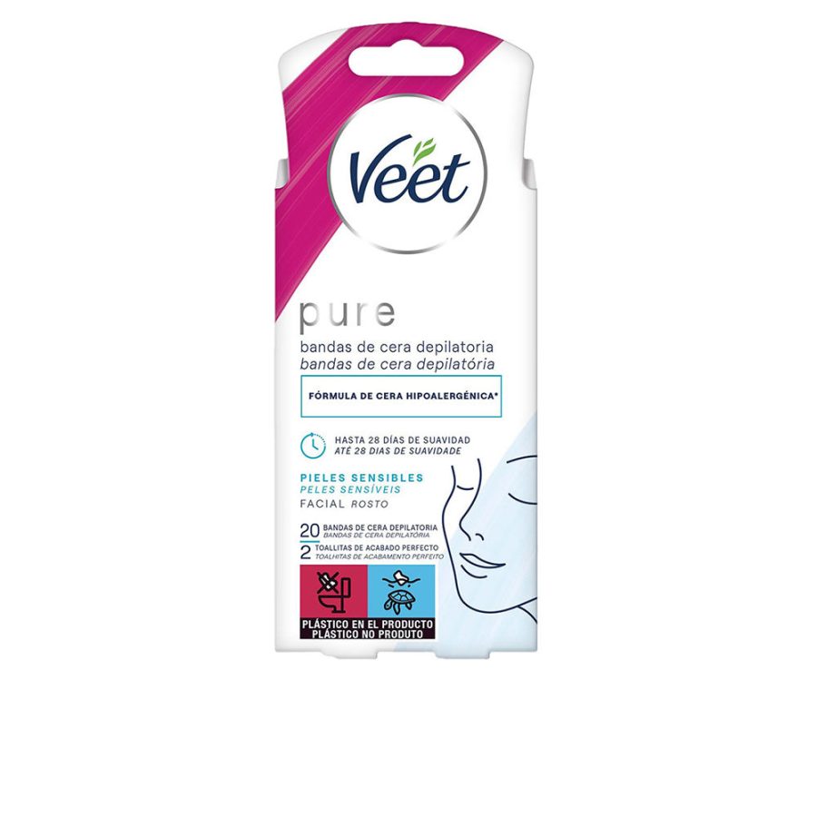 Veet BANDAS DE CERA PURE facial piel sensible 20 u