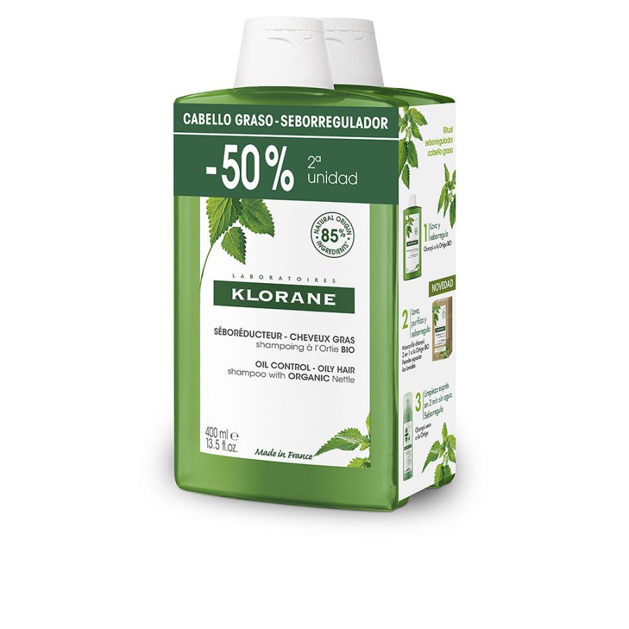 Klorane A LA ORTIGA BIO champú seborregulador cabello graso 2 x 400 ml