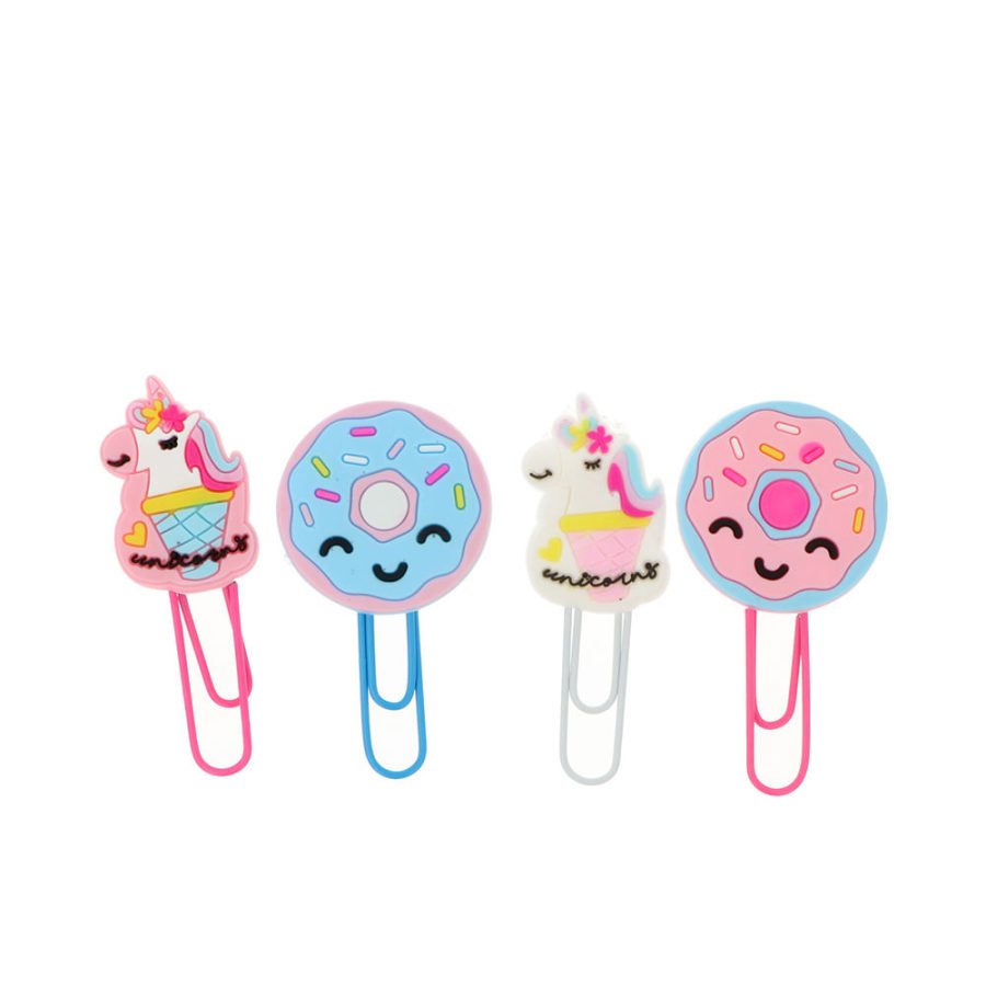 UNICORN AND DONUTS CLIPS 6 x 2.5 cm 4 u