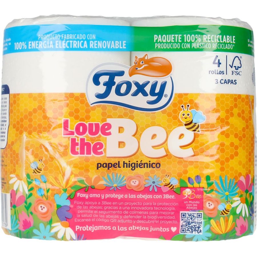 Foxy LOVE THE BEE papel higiénico 3 capas 4 rollos