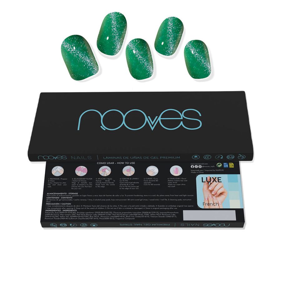 Nooves Jade Glass Premium Glam GEL NAIL SHEETS #cat eye green 20 u